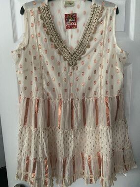 Boho Indian-inspired Mini Dress with Copper Highlights